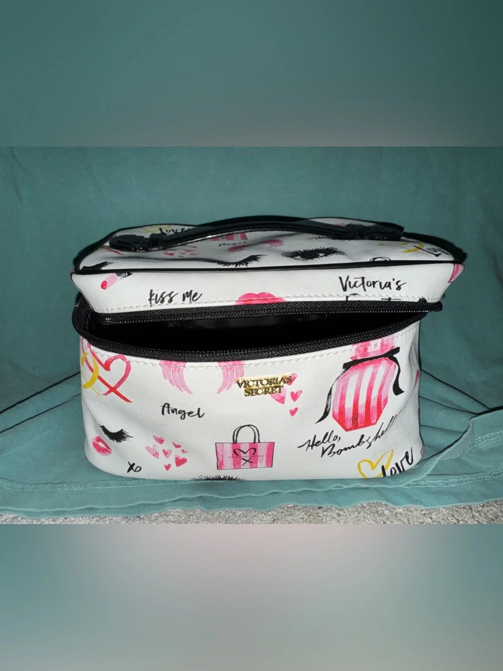 Victoria's Secret White Cosmetic Bag with Pink & Yellow Accents